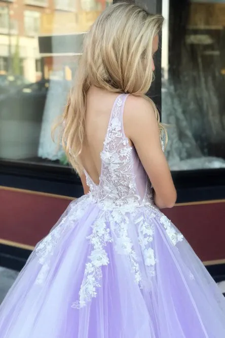 A-Line V-Neck Floor-Length Pink Prom Dress with Appliques Pearls OVR002