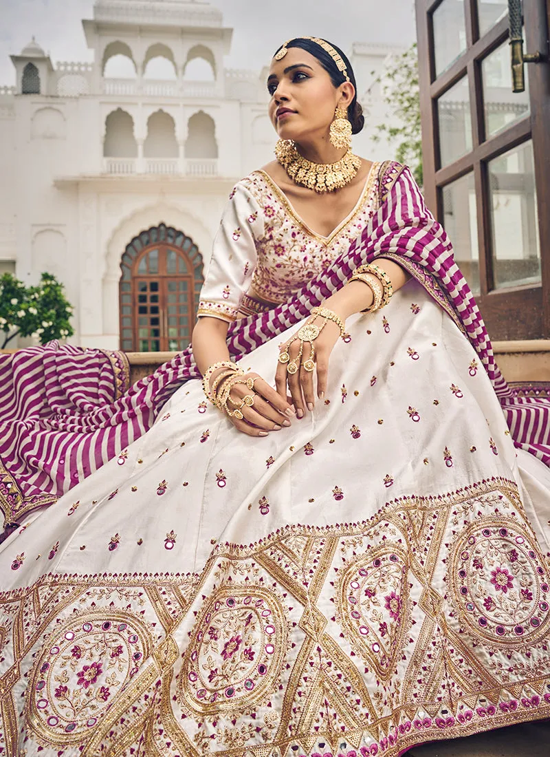 White And Purple Multi Embroidery Festive Lehenga Choli